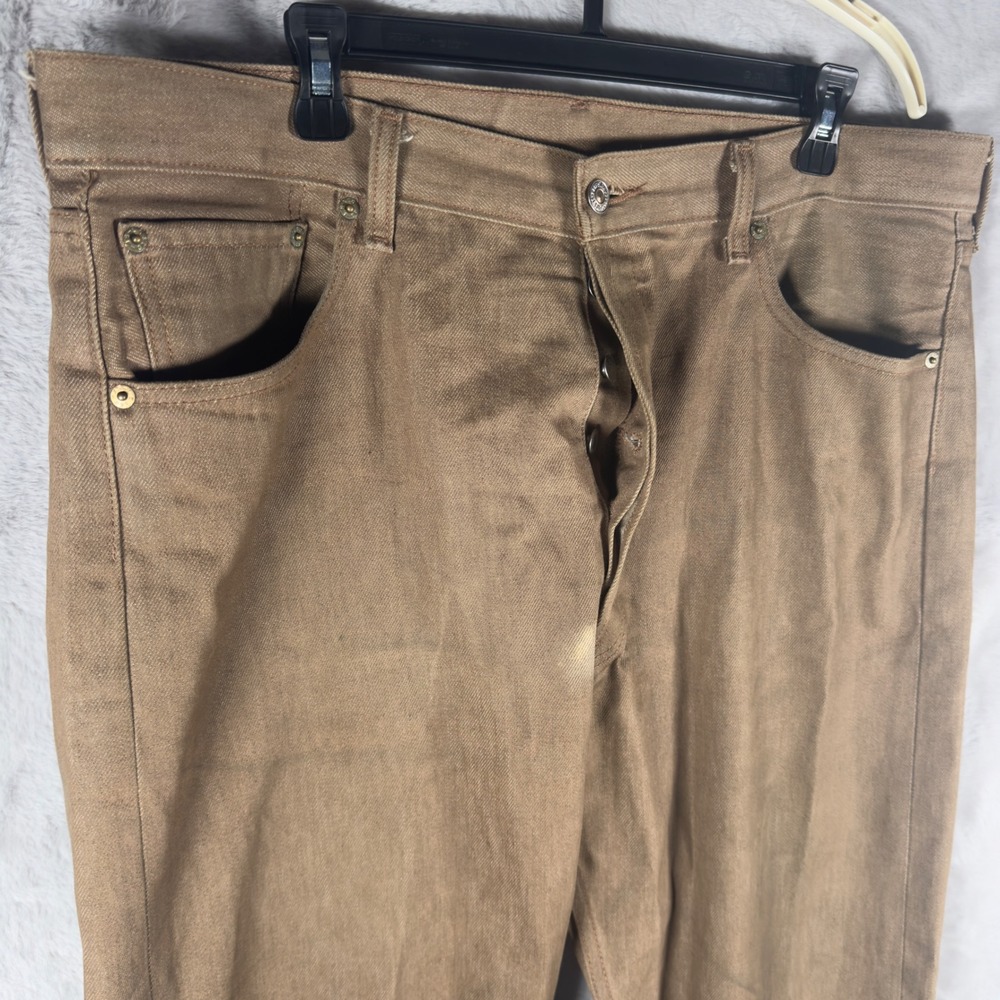 Vintage Levis 501 Mens 38x30 Tan Brown Straight Leg Button Fly Denim Jeans